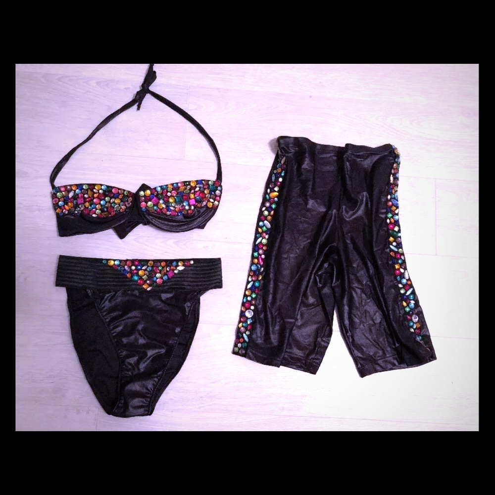 Dance wear costume 3 piece outfit black Sz 44-46